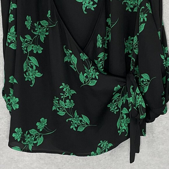 Worthington Top Womens Petite Large Dark Floral Wrap V-Neck Elegant Office‎ - Picture 7 of 14